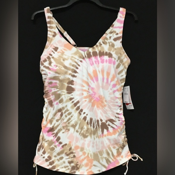 Lands' End Size 8 White Burst Tie Dye Underwire V-Neck Tankini UPF 50 Swim Tank - Picture 6 of 7